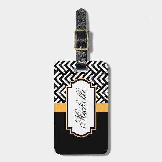 Étiquette À Bagage Motif Abstrait noir et blanc (Devant Vertical)