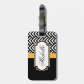 Étiquette À Bagage Motif Abstrait noir et blanc (Dos Vertical)