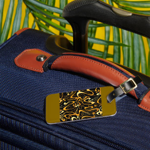 Étiquette À Bagage Motif Abstrait Tourbillonnant Doré