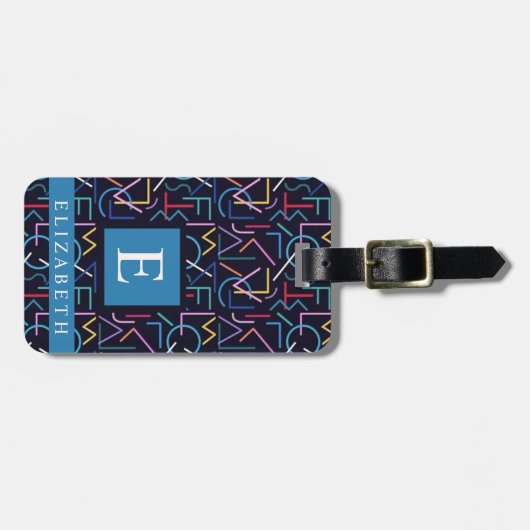 Étiquette À Bagage Motif Abstrait Turquoise noir customisé (Devant horizontal)