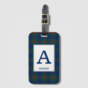Étiquette À Bagage Motif Agnew Tartan vert et bleu Plaid