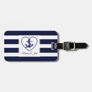 Étiquette À Bagage Motif Ancre Et Bleu Stripes