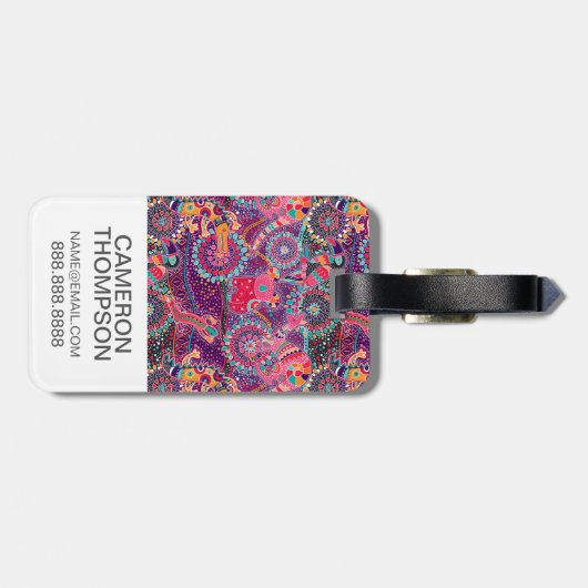 Étiquette À Bagage Motif animal de style ethnique fait sur commande (Dos horizontal)