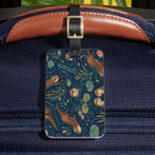 Étiquette À Bagage Motif aquarelle de loutre de rivière mignonne 