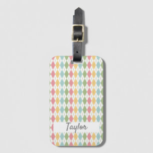 Étiquette À Bagage Motif Argyle Pastel Personnalisé
