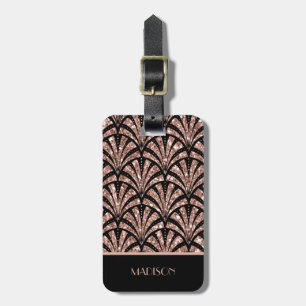 Étiquette À Bagage Motif Art Déco en paillettes de rose gold