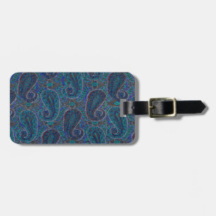 Étiquette À Bagage Motif artistique bohème indien bleu Paisley