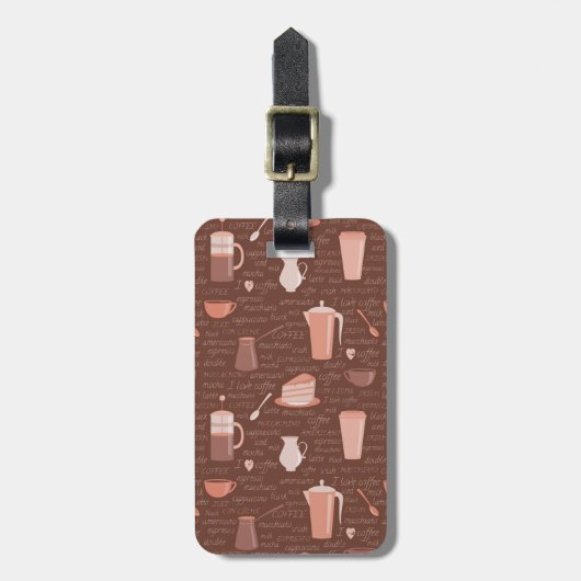 Étiquette À Bagage Motif avec les éléments relatifs de café (Devant Vertical)