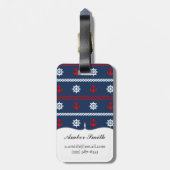 Étiquette À Bagage Motif blanc et bleu rouge d'océan (Dos Vertical)