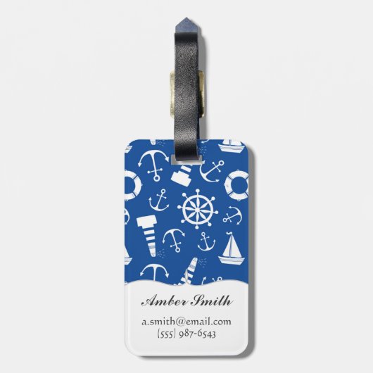 Étiquette À Bagage Motif bleu de mer (Dos Vertical)