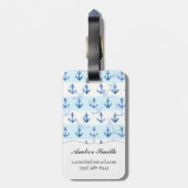Étiquette À Bagage Motif bleu en pastel d'Ancre (Dos Vertical)