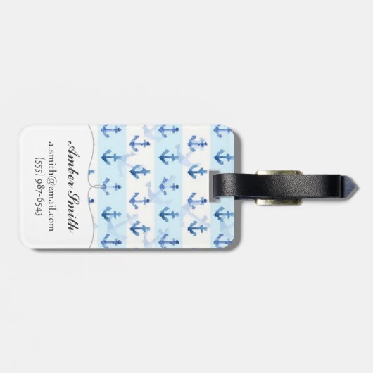 Étiquette À Bagage Motif bleu en pastel d'Ancre (Dos horizontal)