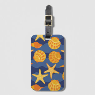 Étiquette À Bagage Motif bleu et orange de coquillage
