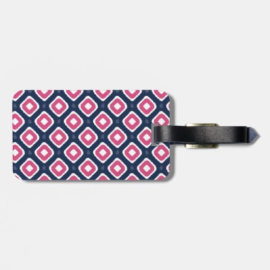 Étiquette À Bagage Motif bleu rose Ikat Mod avec nom (Dos horizontal)