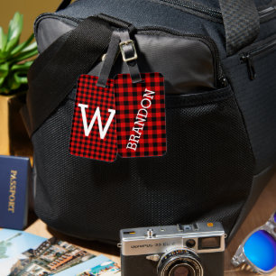 Étiquette À Bagage Motif bûcheron de Buffalo rouge noir personnalisé