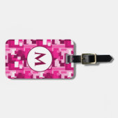 Étiquette À Bagage Motif Camo numérique rose chaud mignon avec Monogr (Devant horizontal)