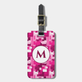 Étiquette À Bagage Motif Camo numérique rose chaud mignon avec Monogr (Devant Vertical)