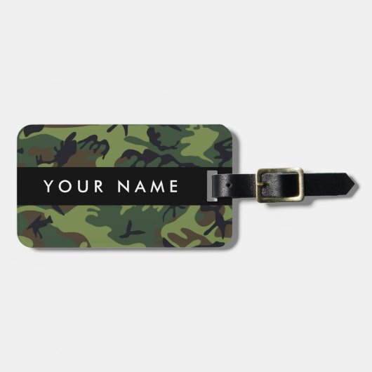 Étiquette À Bagage Motif Camouflage Vert, Votre nom, Personnaliser (Devant horizontal)