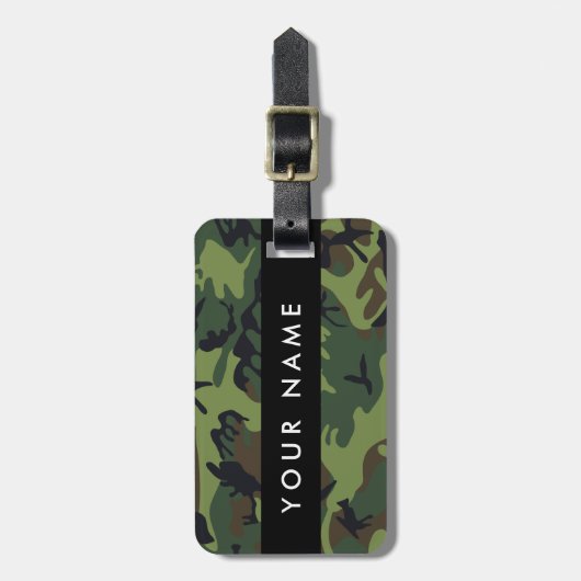 Étiquette À Bagage Motif Camouflage Vert, Votre nom, Personnaliser (Devant Vertical)
