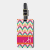Étiquette À Bagage Motif chaud rose et orange avec Monogram (Devant Vertical)