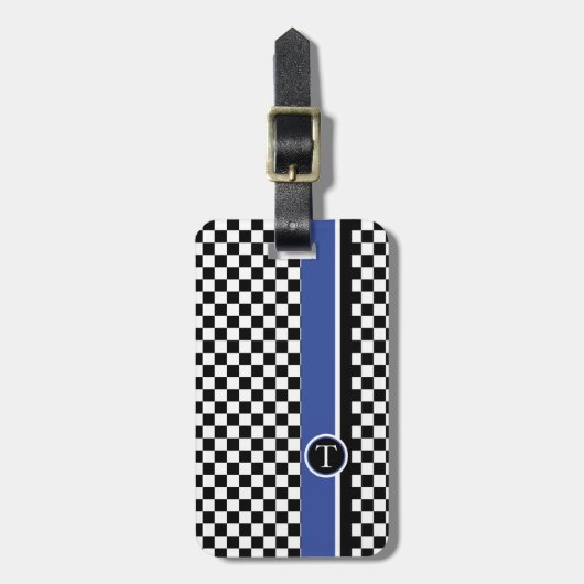 Étiquette À Bagage motif checkered avec la rayure bleue (Devant Vertical)
