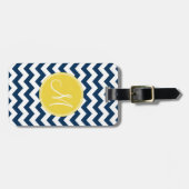 Étiquette À Bagage Motif Chevron avec Monogram - Navy Jaune (Devant horizontal)