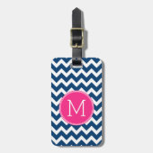 Étiquette À Bagage Motif Chevron avec Monogram - Navy Magenta (Devant Vertical)
