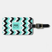 Étiquette À Bagage Motif Chevron bleu blanc personnalisé (Devant horizontal)