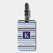 Étiquette À Bagage Motif Chevron bleu bleu noir blanc (Devant Vertical)