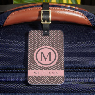 Étiquette À Bagage Motif Chevron Brown Peach Pink personnalisé