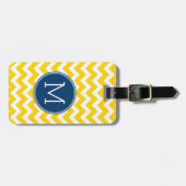 Étiquette À Bagage Motif Chevron jaune et bleu avec Monogramme (Devant horizontal)