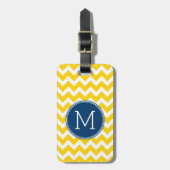 Étiquette À Bagage Motif Chevron jaune et bleu avec Monogramme (Devant Vertical)