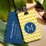 Étiquette À Bagage Motif Chevron jaune et bleu avec Monogramme<br><div class="desc">Travel in style a trendy design with bright colors and a place to add your monograms or other text. If you need to adjust the artwork,  click on the customize button and make changes.</div>