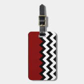 Étiquette À Bagage Motif Chevron Noir Blanc Noir, Rouge foncé (Devant Vertical)
