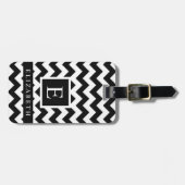 Étiquette À Bagage Motif Chevron noir et blanc personnalisable (Devant horizontal)