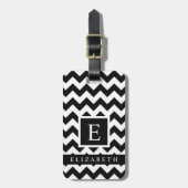 Étiquette À Bagage Motif Chevron noir et blanc personnalisable (Devant Vertical)