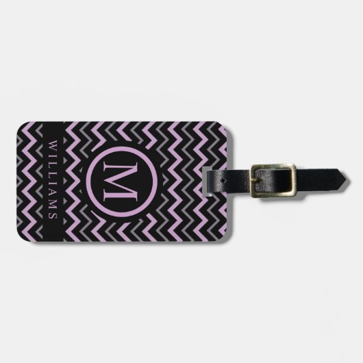 Étiquette À Bagage Motif Chevron noir violet personnalisé (Devant horizontal)