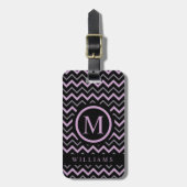Étiquette À Bagage Motif Chevron noir violet personnalisé (Devant Vertical)