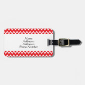 Étiquette À Bagage Motif Chevron rouge et blanc monogramme (Devant horizontal)