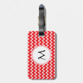 Étiquette À Bagage Motif Chevron rouge et blanc monogramme (Dos Vertical)