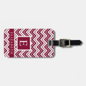 Étiquette À Bagage Motif Chevron rouge marron foncé rose blanc (Devant horizontal)