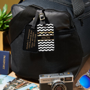 Étiquette À Bagage Motif Chevron unique Monogramme