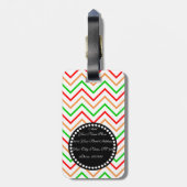 Étiquette À Bagage Motif Chevron vert rose orange avec Monogramme (Dos Vertical)