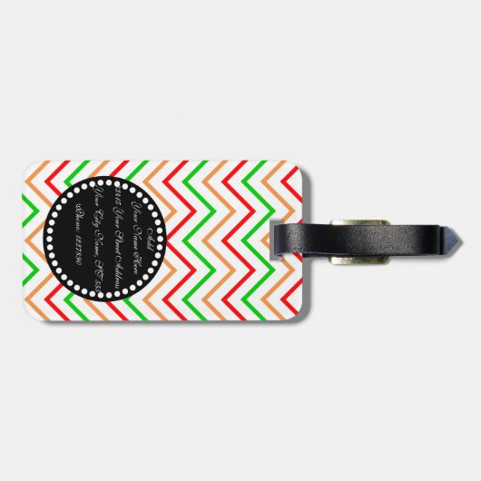 Étiquette À Bagage Motif Chevron vert rose orange avec Monogramme (Dos horizontal)