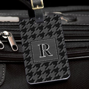 Étiquette À Bagage Motif chien-loup monogrammé Bois Noir & Gris