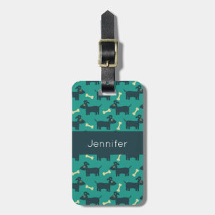 Étiquette À Bagage Motif chien mignon avec oreilles disquettes et os