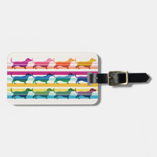 Étiquette À Bagage Motif Coloré de Teckel à Rayures Rétro