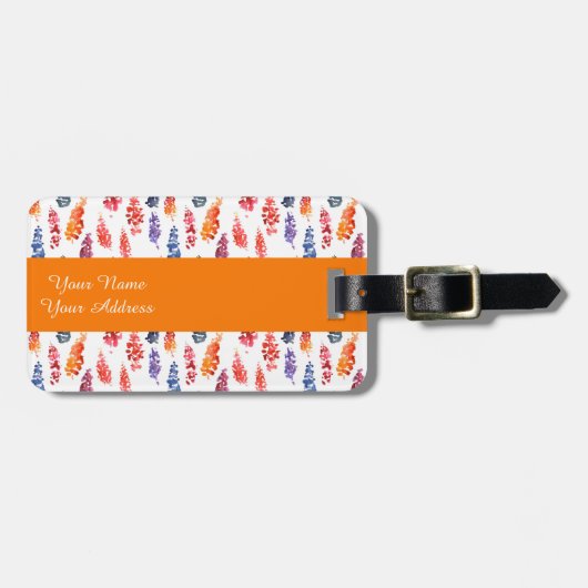 Étiquette À Bagage Motif couleur Aquarelle girly lupine fleurs (Devant horizontal)