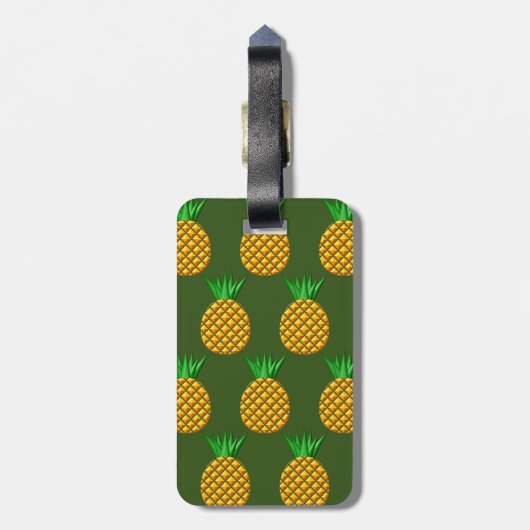 Étiquette À Bagage Motif D'Ananas Sur Arrière - plan Vert (Dos Vertical)