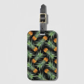 Étiquette À Bagage Motif d'ananas tropical sur noir (Devant Vertical)